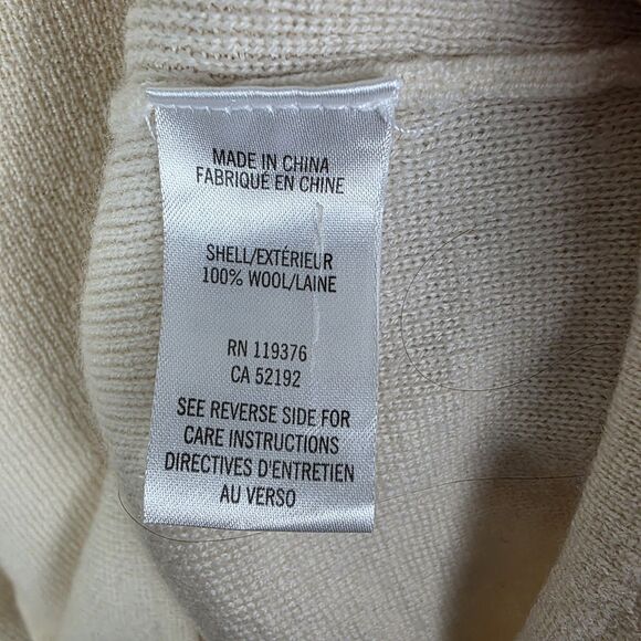 HELMUT LANG Women's 100% Wool Pullover Sweater Beige Knit Size Medium Back V - Picture 4 of 6